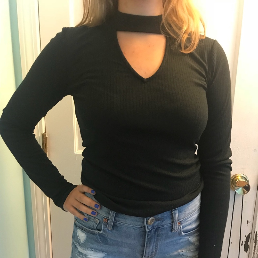 Black tight cut out long sleeve shirt